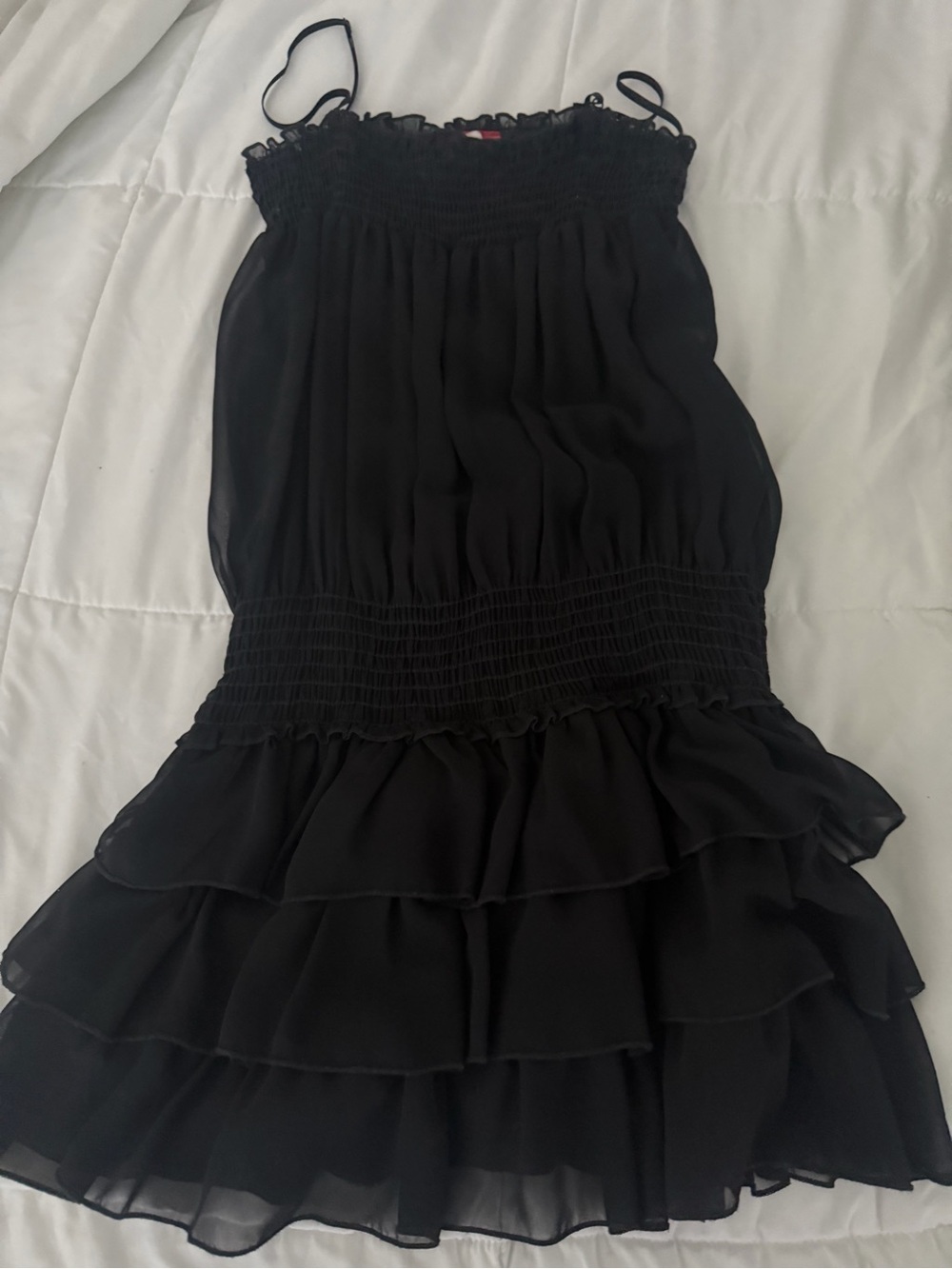 Black Tiered Ruffle Sundress with Smocked Waist
